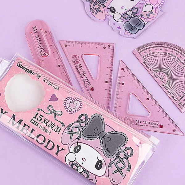 Bộ thước 4 thước Sanrio Thước đo góc tam giác Giao hàng ngẫu nhiên
