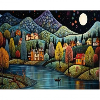 Tranh Pipo HPI0150 Ngôi Nhà Của Tôi Dưới Ánh Trăng 40X50 DIY Bộ Tranh Vẽ Tranh Nổi Tiếng Tranh Sơn Dầu Màu Nước