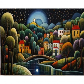 Tranh Pipo HPI0149 My Home in the Forest and Riverside 40x50 DIY Bộ tranh vẽ tranh nổi tiếng Tranh sơn dầu màu nước