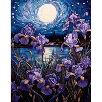Tranh Pipo HPI00141 Hoa diên vĩ trong ánh trăng 40x50 DIY Bộ tranh vẽ tranh nổi tiếng Tranh sơn dầu màu nước