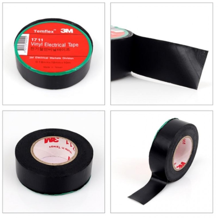 1 cuộn (10m) rộng 1,9cm Băng keo điện 3M 1711 màu đen cách điện màu đen kết nối dây bảo vệ dây điện