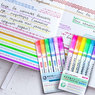 Bút huỳnh quang lặp lại nhiều màu đơn/đôi để trang trí ghi chú 6 màu