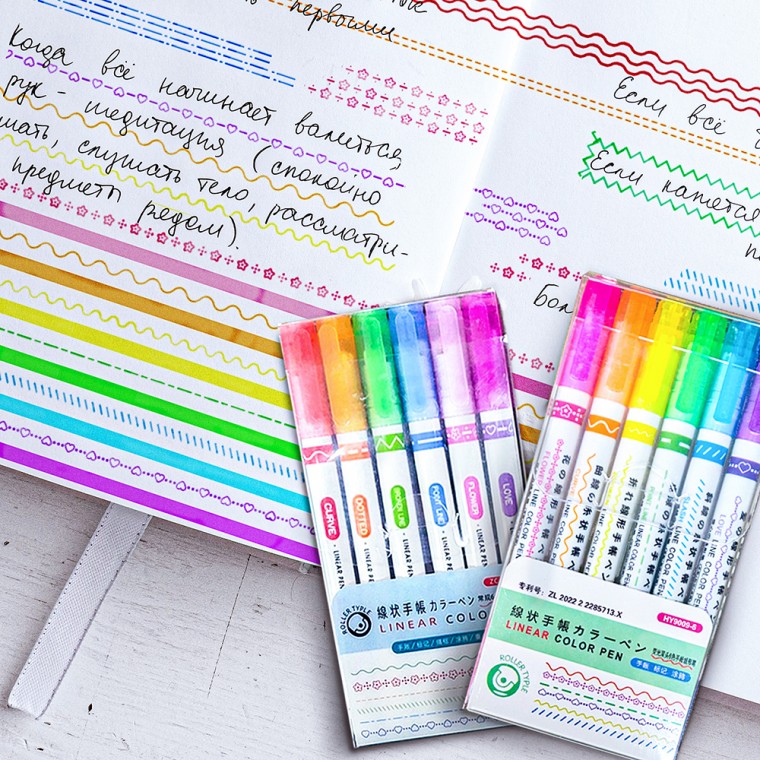 Bút huỳnh quang lặp lại nhiều màu đơn/đôi để trang trí ghi chú 6 màu