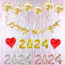 Bộ ngọc trai chúc mừng năm mới Rèm bạc ngọc trai trái tim bong bóng lá bạc 2024 confetti Chúc mừng năm mới thư banner kim loại uốn ruy băng