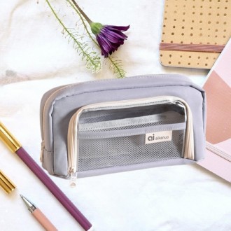 Sản phẩm tốt Túi đôi đa năng đựng đồ dùng học tập mỹ phẩm dung tích lớn màu tím nhạt