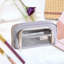 Sản phẩm tốt Túi đôi đa năng đựng đồ dùng học tập mỹ phẩm dung tích lớn màu tím nhạt