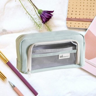 Sản phẩm tốt quà tặng sinh nhật học kỳ mới túi đôi đồ dùng học tập dung tích lớn màu bạc hà