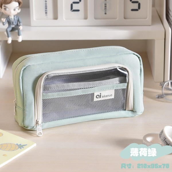 Sản phẩm tốt văn phòng hộp bút chì lớn túi đôi đồ dùng học tập hộp đựng bút chì trong suốt dung tích lớn