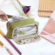 Sản phẩm tốt quà tặng sinh nhật cửa sổ trong suốt hộp đựng bút chì dung tích lớn túi đựng đa năng màu xanh lá cây