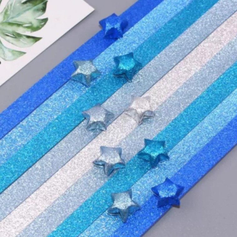 Tổng cộng 520 tờ 5 màu giấy gấp ngôi sao màu xanh lấp lánh giấy màu ngôi sao dải gấp ngôi sao giấy dài màu xanh origami