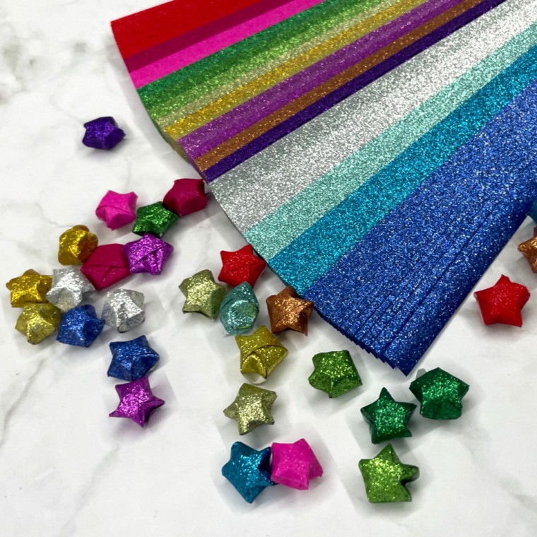 Bộ giấy gấp ngôi sao lấp lánh cầu vồng