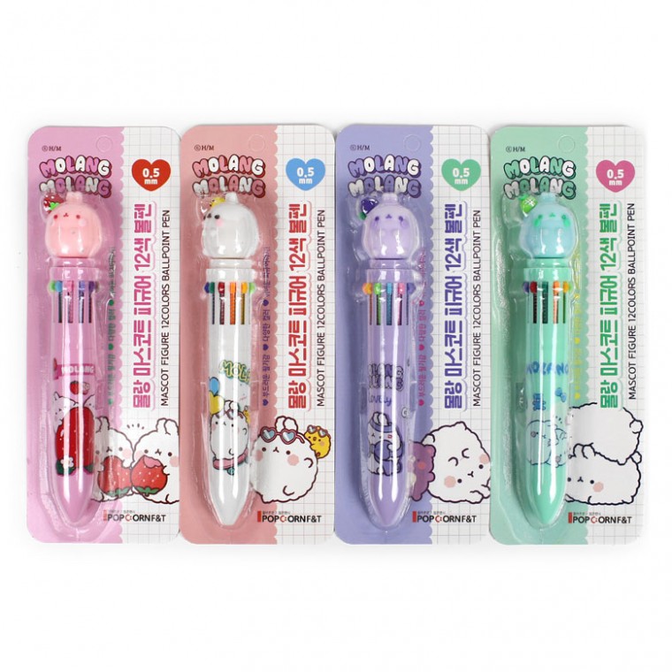 Quà tặng trả lại nhóm linh vật Molangi bút bi 12 màu (6 chiếc)