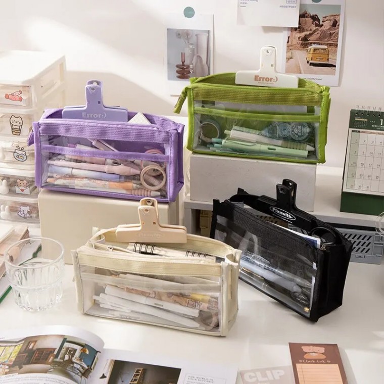 Hộp đựng bút chì 6 lớp màu tím sức chứa lớn dành cho học sinh trung học Túi đựng sinh viên đại học