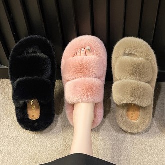 Dép lông hai dây nữ thời tiết lạnh văn phòng phòng khách dép lông mùa đông