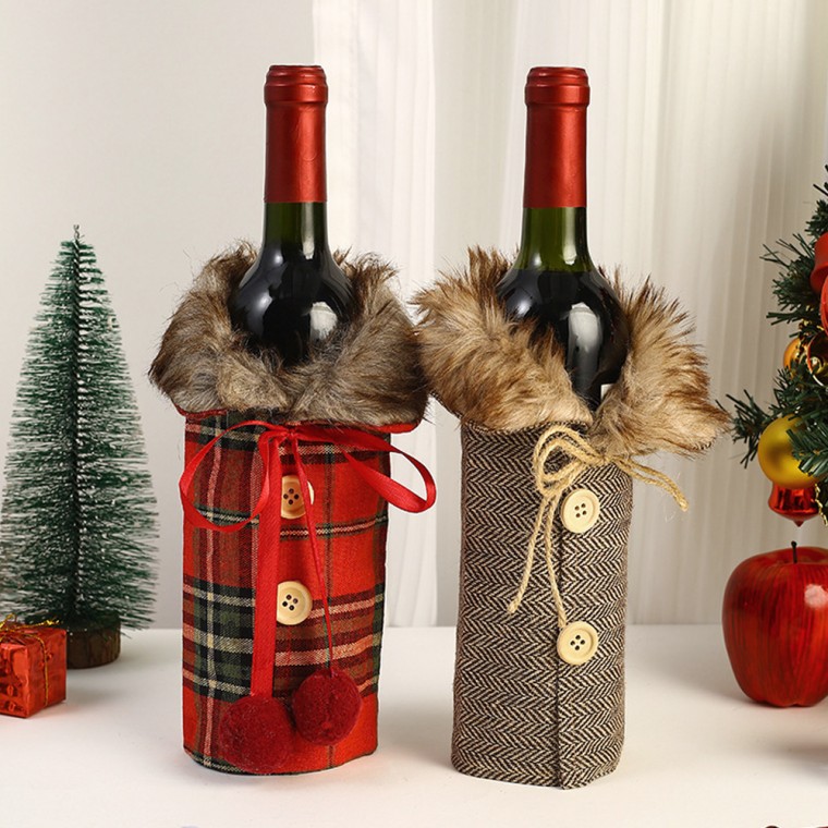 Bìa trang trí lông thú bao bì rượu vang Giáng sinh