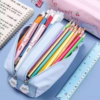 Hộp đựng bút chì bằng vải canvas có khóa kéo hai lớp dung lượng lớn