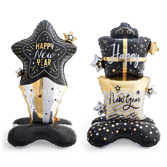 Bong bóng lá bạc đứng chúc mừng năm mới CHÚC MỪNG NĂM MỚI Trang trí tiệc cho một năm mới tuyệt vời Món quà ngôi sao hạnh phúc năm mới
