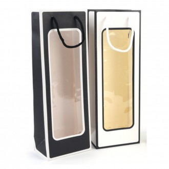 Túi mua sắm cửa sổ hai tông màu rượu rượu đồ uống đồ uống cửa sổ trong suốt túi giấy túi quà tặng 100P