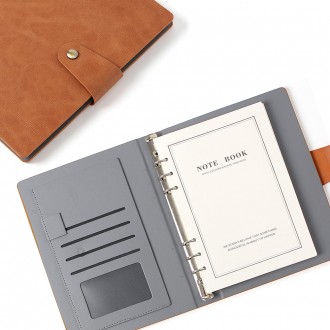 Sổ nhật ký loại vừa vặn bằng da (A5) (màu nâu) bìa sáu lỗ