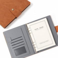 Sổ nhật ký loại vừa vặn bằng da (A5) (màu nâu) bìa sáu lỗ