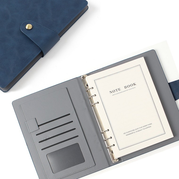 Sổ nhật ký loại vừa vặn bằng da (A5) (màu hải quân) nhật ký 6 lỗ