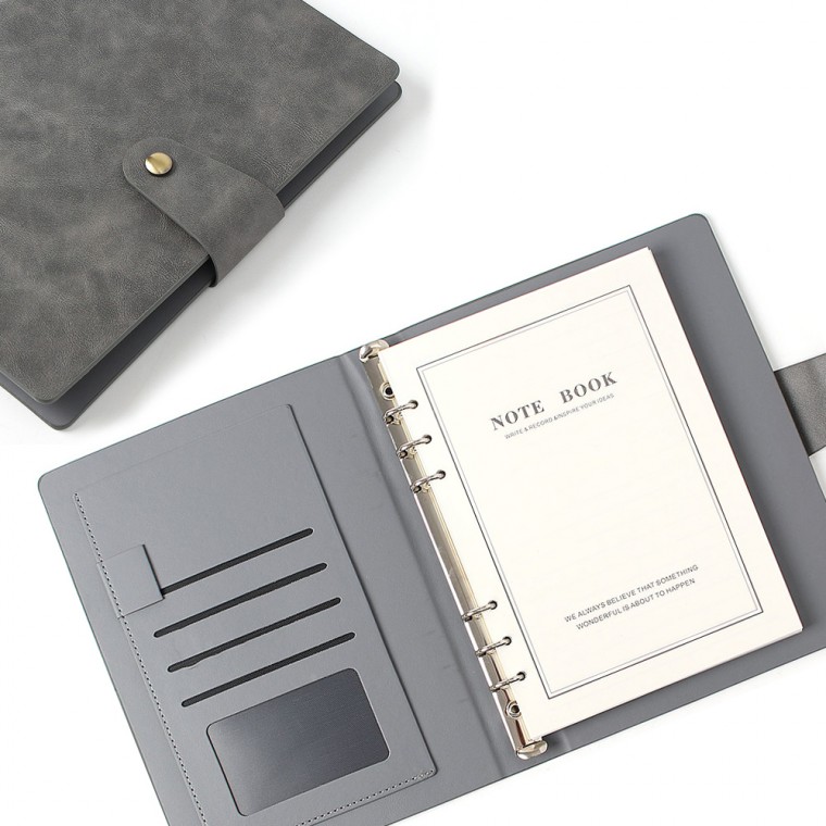 Sổ tay loại sổ da vừa vặn (A5) (màu xám) nhật ký kinh doanh