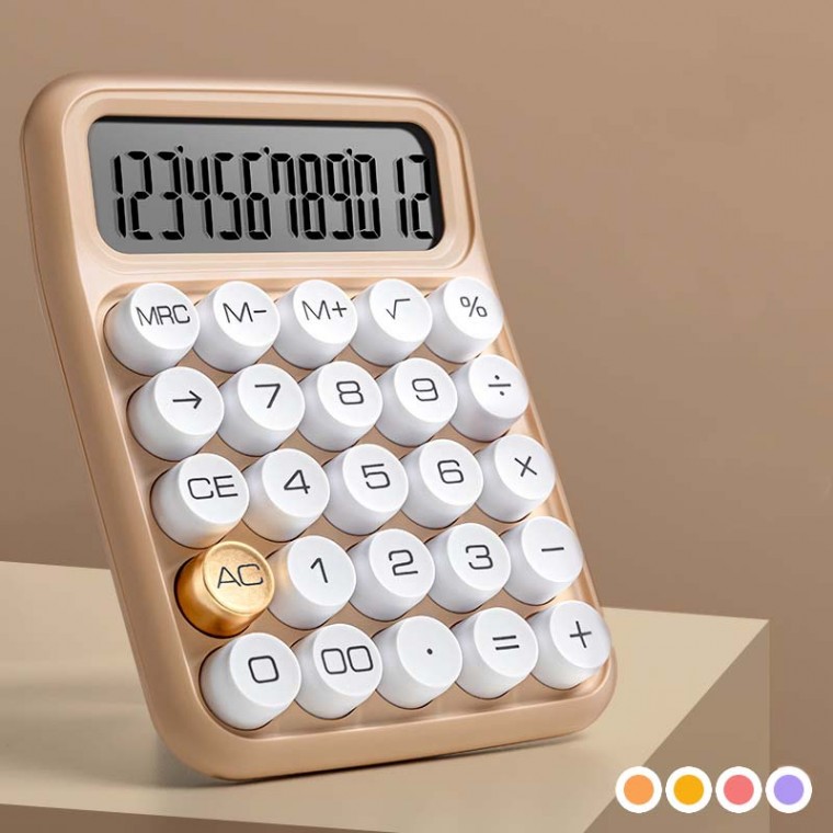 Máy tính điện tử retro phím tròn màu pastel cơ bản