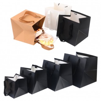 Đáy rộng hộp bánh túi mua sắm kraft đen trắng túi mua sắm túi giấy túi mua sắm giấy 100P