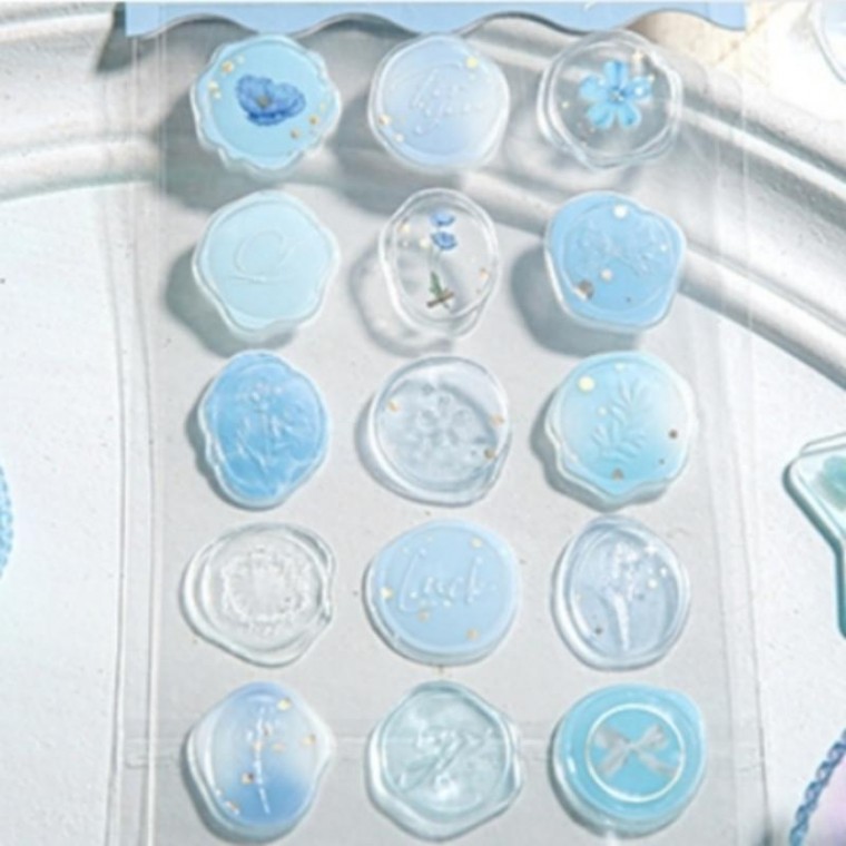 1 Tấm Màu Xanh Dập Nổi Epoxy Niêm Phong Sáp Tem Dán Thư Dấu Ấn Tem Sáp Ong Con Dấu Ba Chiều