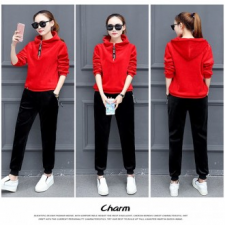W24734 Bộ áo hoodie mùa đông quần tập luyện nhung chải